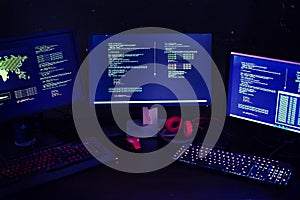 Hacker hacking a coding cyberspace information