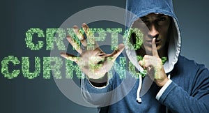 Hacker hacking cryptocurrency in blockchain concept