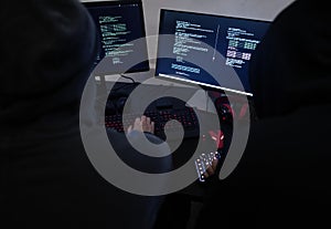 Hacker hacking a cyberspace network