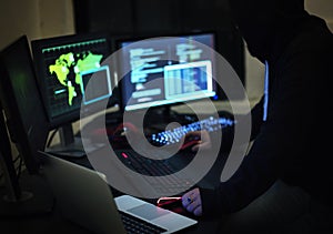 Hacker hacking a cyberspace network