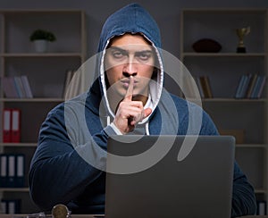 Hacker hacking the data late at night