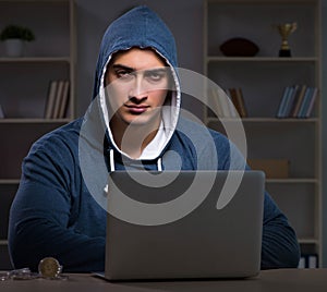 Hacker hacking the data late at night