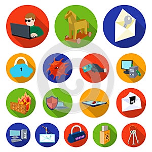 Hacker and hacking flat icons in set collection for design.