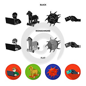 Hacker, hacking, system, internet .Hackers and hacking set collection icons in black, flat, monochrome style vector