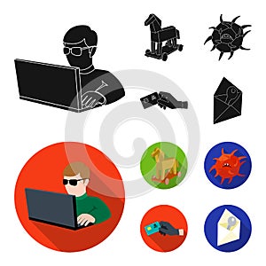 Hacker, hacking, system, internet .Hackers and hacking set collection icons in black, flat style vector symbol stock