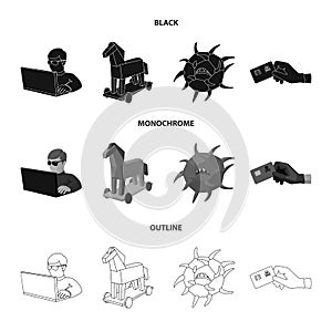 Hacker, hacking, system, internet .Hackers and hacking set collection icons in black,monochrome,outline style vector