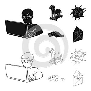 Hacker, hacking, system, internet .Hackers and hacking set collection icons in black,outline style vector symbol stock
