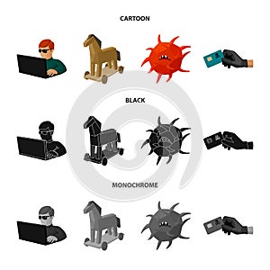 Hacker, hacking, system, internet .Hackers and hacking set collection icons in cartoon,black,monochrome style vector