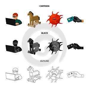 Hacker, hacking, system, internet .Hackers and hacking set collection icons in cartoon,black,outline style vector symbol