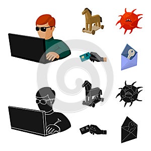 Hacker, hacking, system, internet .Hackers and hacking set collection icons in cartoon,black style vector symbol stock