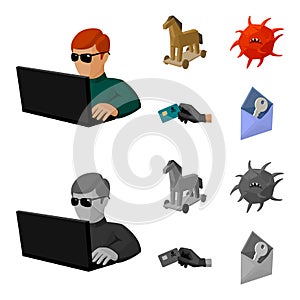 Hacker, hacking, system, internet .Hackers and hacking set collection icons in cartoon,monochrome style vector symbol