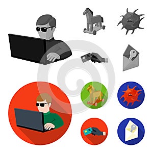 Hacker, hacking, system, internet .Hackers and hacking set collection icons in monochrome,flat style vector symbol stock