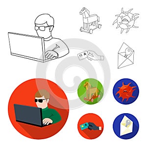 Hacker, hacking, system, internet .Hackers and hacking set collection icons in outline,flat style vector symbol stock
