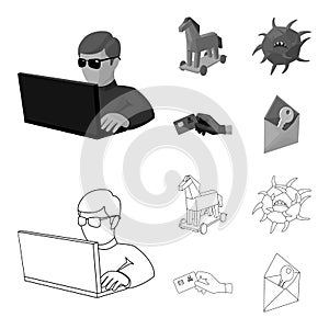 Hacker, hacking, system, internet .Hackers and hacking set collection icons in outline,monochrome style vector symbol