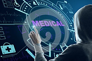 Hacker hand using medical interface