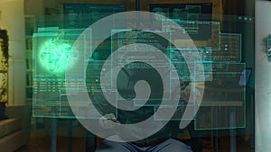 Hacker writing malware code with AR