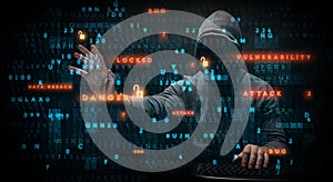 Hacker in hoodie dark theme photo