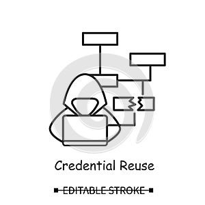 Hacker icon. Website attack with credential reuse line vector illustration