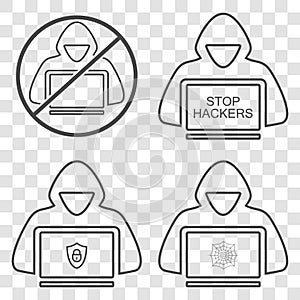 Hacker icons.Hacker with laptop, hacking the Internet, concept