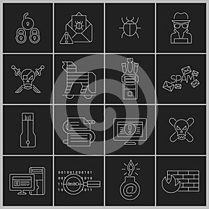 Hacker icons set outline