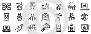 Hacker icons set, outline style