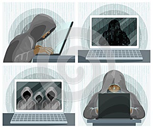 Hacker internet computer security technology concept. Hacker with laptop