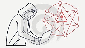 Hacker and Laptop with a Data Breach Warning Icon, vector design Generative AI