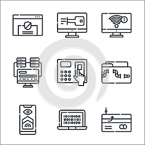 hacker line icons. linear set. quality vector line set such as phishing, programming, access, malware, access, programming, wifi,