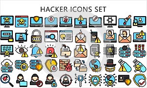 Hacker lineal multi color icons set