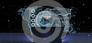 Hacker Man holding a Technology interface 3d rendering