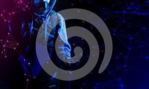 hacker man terrorist with virus computer attack to server network system online in data internet security hacking