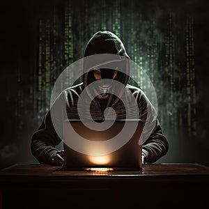 Hacker man use note book computer stealing confidential data
