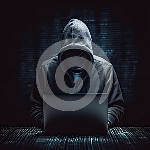 Hacker man use note book computer stealing confidential data