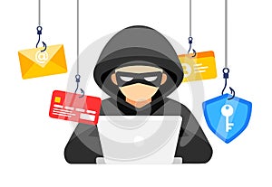 Hacker with a phishing trap, targeting personal login information. Cybersecurity Threat and Identity Theft