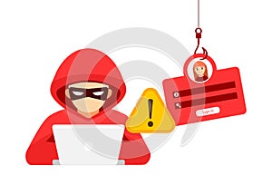 Hacker with a phishing trap, targeting personal login information. Cybersecurity Threat and Identity Theft