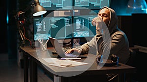 Hacker programmer coding system late at night