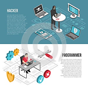 Hacker Programmer Isometric Banners