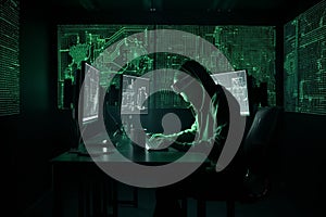 hacker programmer surrounded by green programming codes, AI Generative
