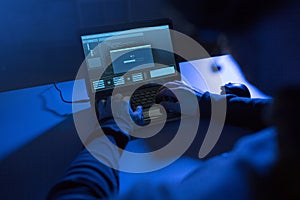 Hacker with progress loading bar on laptop