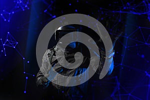 hacker robbery terrorist with vr glass hacking computer attack to server network system