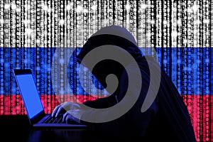 Hacker from russia at work cybersecurity concept