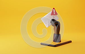 Hacker`s hand holding envelope with spam message icon on mobile