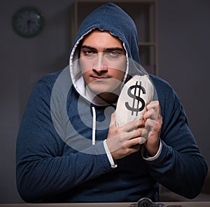 Hacker with sack of money