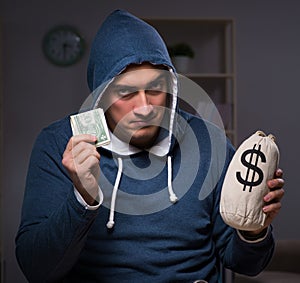 Hacker with sack of money