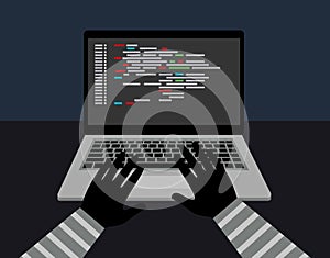 Hacker security steal your data and system with code internet. theft of data from the computer