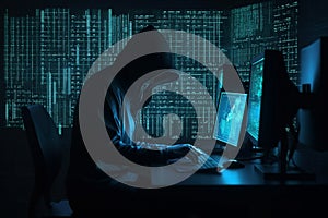 hacker front of his computer committing digital cybercrime. Generative AI