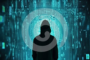 hacker front of his computer committing digital cybercrime. Generative AI