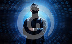 Hacker stand over binary code