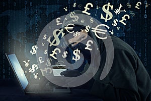 Hacker stealing money with online transaction