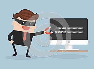 Hacker stealing sensitive data as passwords.